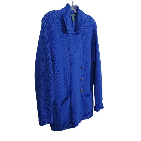 Lauren Ralph Lauren Sweaters - LRL Ralph Lauren Size L Cardigan Gold Toggle Pockets Royal Blue Collar Pockets
